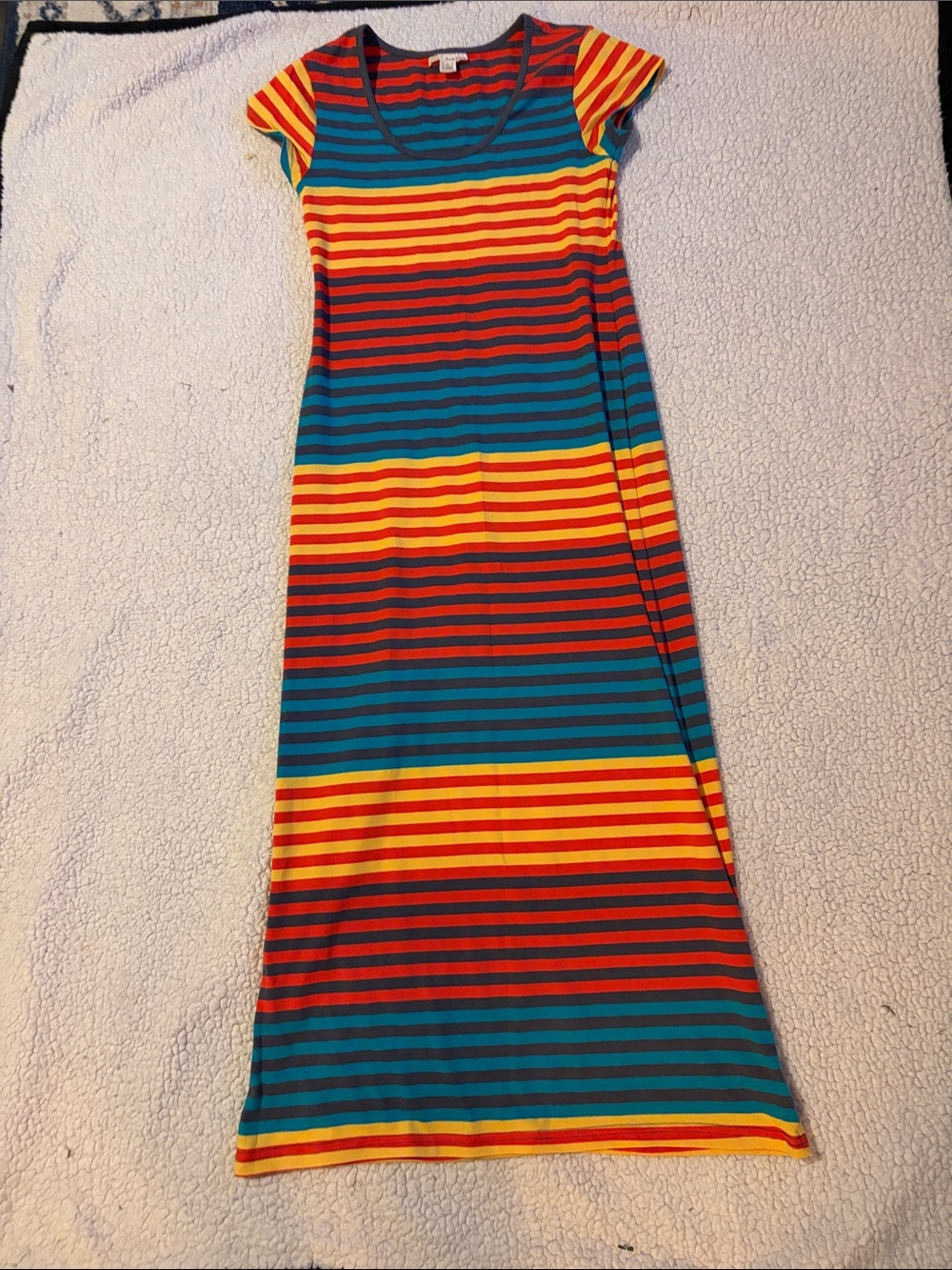Derek Heart Multicolor Striped Maxi Dress - Teal, Red, Yellow, Navy
